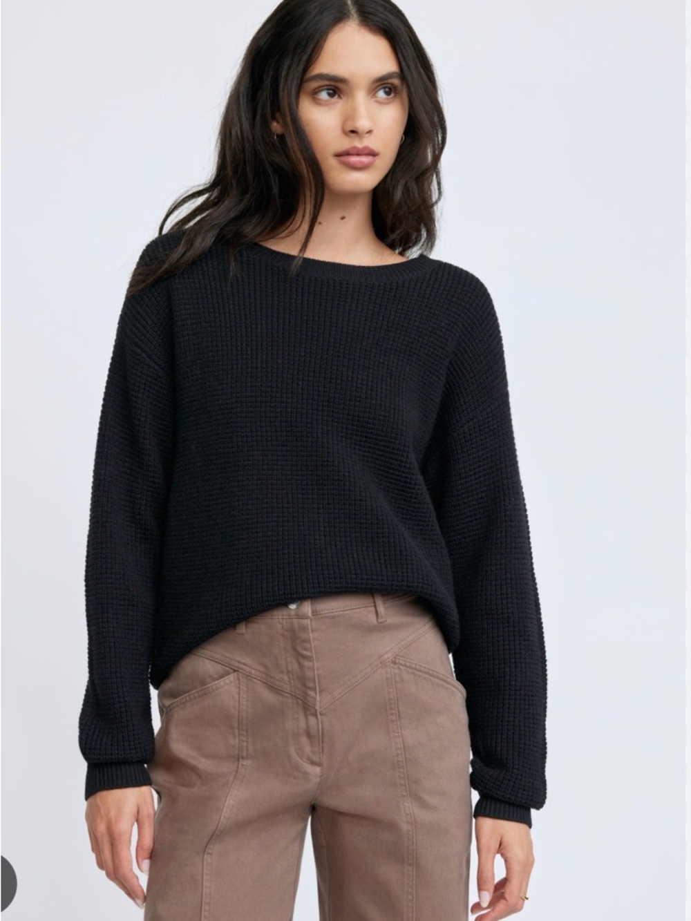 Aritzia Black Waffle-Knit Crewneck Sweater